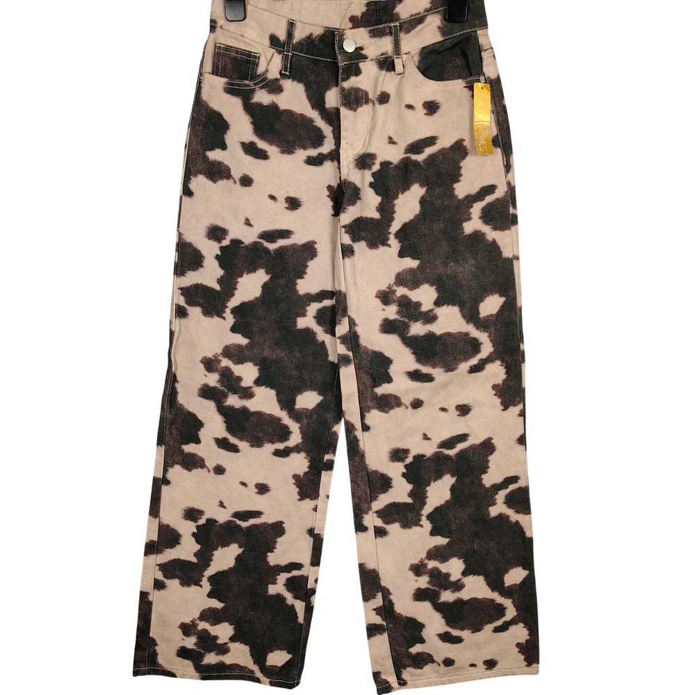 NWT Riley & James Womens XS Cow Print Jeans Brown Cotton Western Gorpcore Y2K